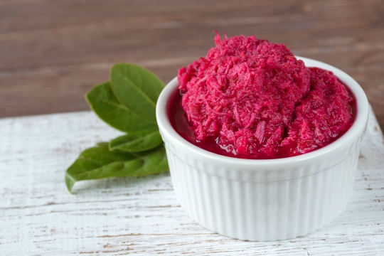 Small ramekin of purplish horseradish 